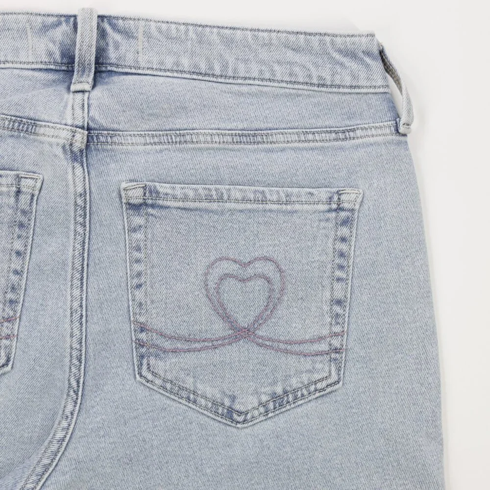 Hollister Women's Heart Embroidered High Rise Denim Flare Jeans‎ Light Blue 12s